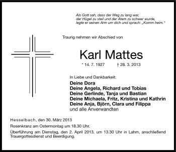 Traueranzeige von Karl Mattes von Neue Presse Coburg