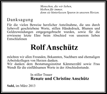 Traueranzeige von Rolf Anschütz von Südthüringer Presse