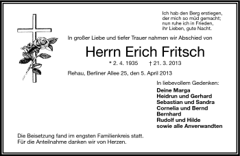 Traueranzeige von Erich Fritsch von Frankenpost