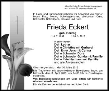Traueranzeige von Frieda Eckert von Neue Presse Coburg