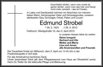 Traueranzeige von Edmund Strobel von Frankenpost