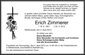 Traueranzeige von Erich Zimmerer von Frankenpost