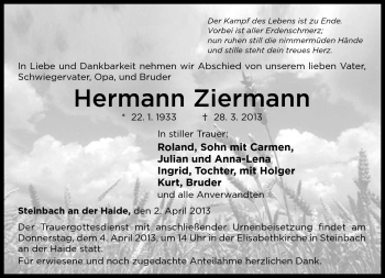 Traueranzeige von Hermann Ziermann von Neue Presse Coburg