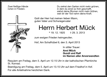 Traueranzeige von Herbert Mück von Frankenpost
