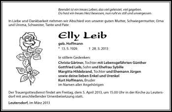 Traueranzeige von Leib Elly von Südthüringer Presse