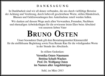 Traueranzeige von Bruno Osten von Südthüringer Presse