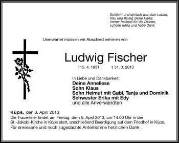 Traueranzeige von Ludwig Fischer von Neue Presse Coburg