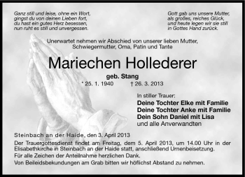 Traueranzeige von Mariechen Hollederer von Neue Presse Coburg
