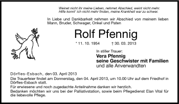 Traueranzeige von Rolf Pfennig von Neue Presse Coburg