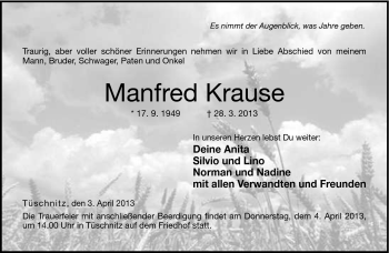 Traueranzeige von Manfred Krause von Neue Presse Coburg