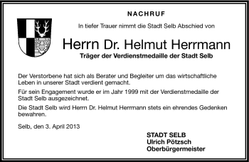 Traueranzeige von Helmut Herrmann von Frankenpost