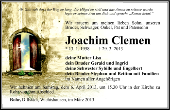 Traueranzeige von Joachim Clemen von Südthüringer Presse