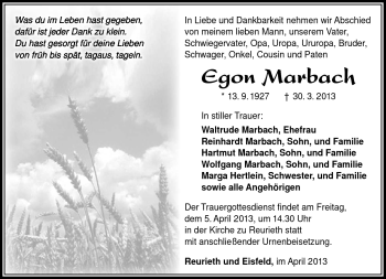 Traueranzeige von Egon Marbach von Südthüringer Presse