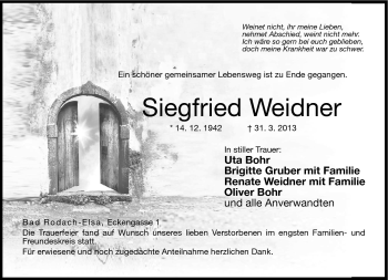 Traueranzeige von Siegfried Weidner von Neue Presse Coburg