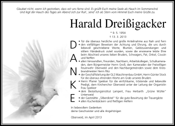 Traueranzeige von Harald Dreißigacker von Südthüringer Presse