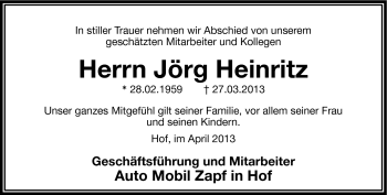 Traueranzeige von Jörg Heinritz von Frankenpost