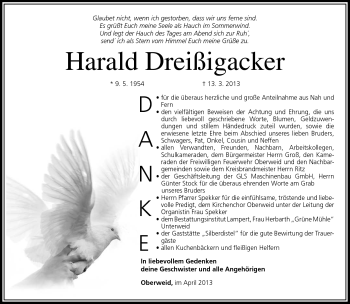 Traueranzeige von Harald Dreißigacker von Südthüringer Presse