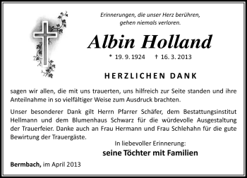 Traueranzeige von Albin Holland von Südthüringer Presse