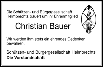 Traueranzeige von Christian Bauer von Frankenpost