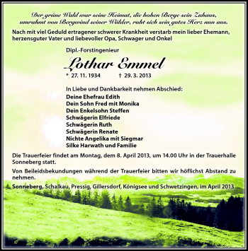 Traueranzeige von Lothar Emmel von Südthüringer Presse
