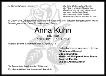 Traueranzeige von Anna Kuhn von Frankenpost