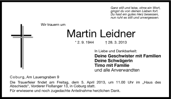 Traueranzeige von Martin Leidner von Neue Presse Coburg