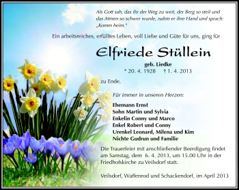 Traueranzeige von Elfriede Stüllein von Südthüringer Presse