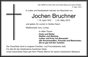 Traueranzeige von Jochen Bruchner von Frankenpost