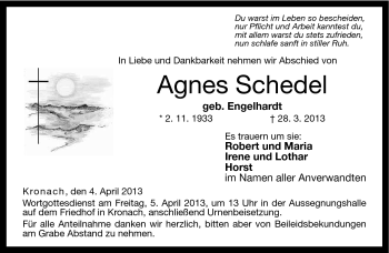 Traueranzeige von Agnes Schedel von Neue Presse Coburg