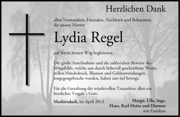 Traueranzeige von Lydia Regel von Neue Presse Coburg