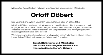 Traueranzeige von Orloff Döbert von Neue Presse Coburg