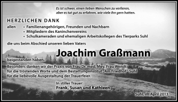 Traueranzeige von Joachim Graßmann von Südthüringer Presse