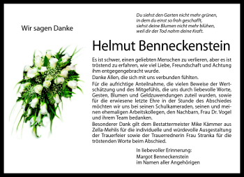 Traueranzeige von Helmut Benneckenstein von Südthüringer Presse