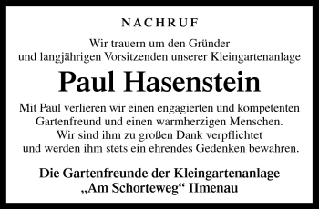 Traueranzeige von Paul Hasenstein von Südthüringer Presse