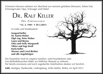 Traueranzeige von Ralf Keller von Südthüringer Presse