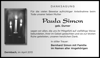 Traueranzeige von Paula Simon von Südthüringer Presse