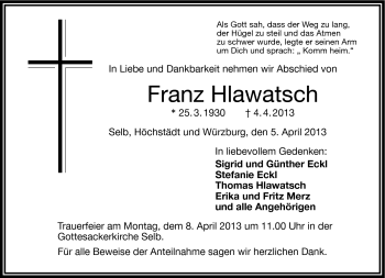 Traueranzeige von FRanz Hlawatsch von Frankenpost