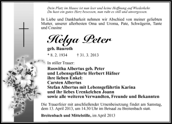 Traueranzeige von Helga Peter von Südthüringer Presse