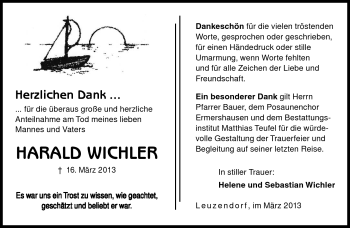 Traueranzeige von Harald Wichler von Neue Presse Coburg