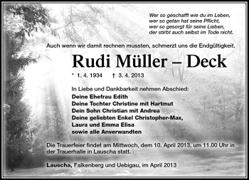 Traueranzeige von Rudi Müller-Deck von Südthüringer Presse