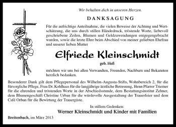 Traueranzeige von Elfriede Kleinschmidt von Südthüringer Presse
