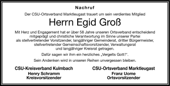 Traueranzeige von Egid Groß von Frankenpost