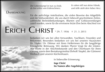 Traueranzeige von Erich Christ von Südthüringer Presse