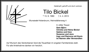 Traueranzeige von Tilo Bickel von Frankenpost