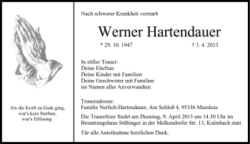 Traueranzeige von Werner Hartendauer von Neue Presse Coburg