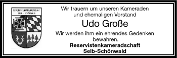 Traueranzeige von Udo Große von Frankenpost