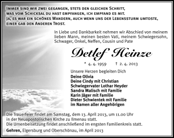 Traueranzeige von Detlef Heinze von Südthüringer Presse