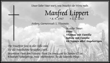 Traueranzeige von Manfred Lippert von Frankenpost