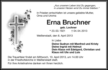Traueranzeige von Erna Bruchner von Frankenpost
