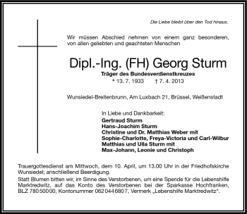 Traueranzeige von Georg Sturm von Frankenpost